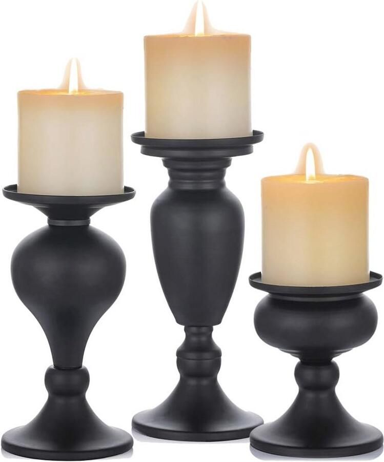 Set van 3 metalen kandelaars voor pijlerkaarsen Elegante decoratie voor tafel en haard