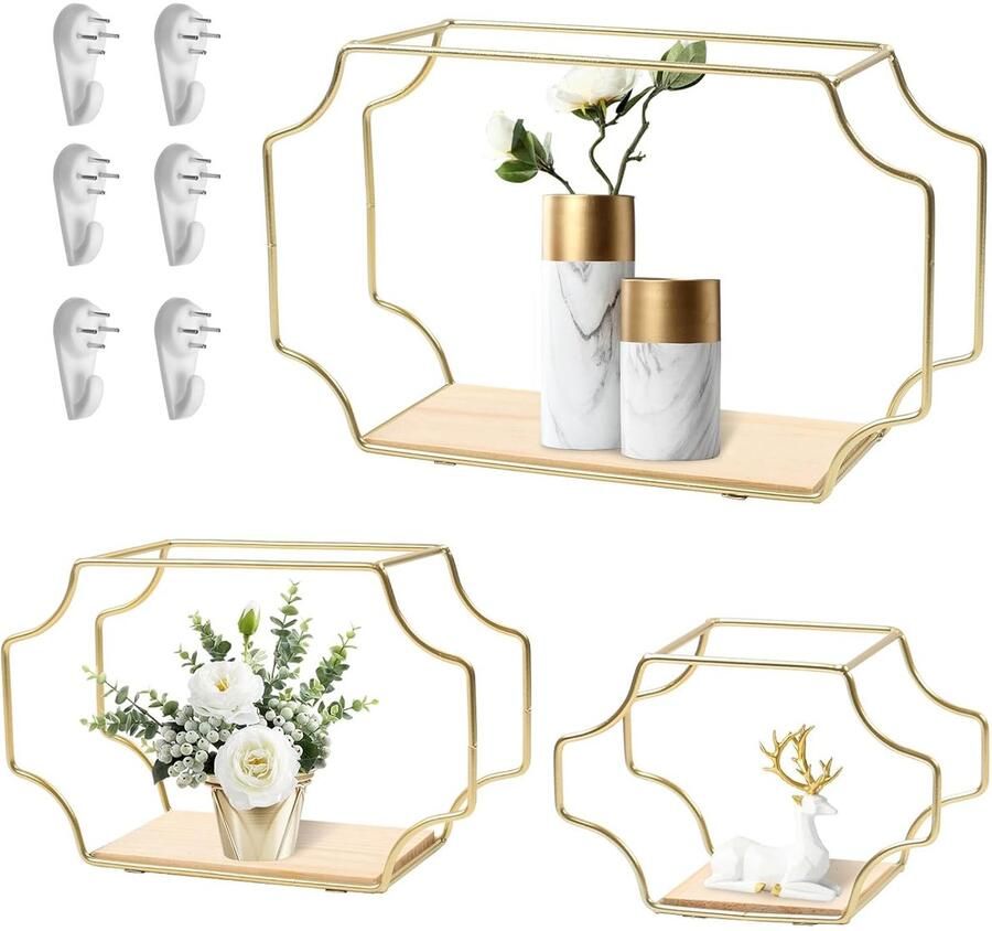 Set van 3 metalen wandplanken multifunctioneel stijlvol ontwerp