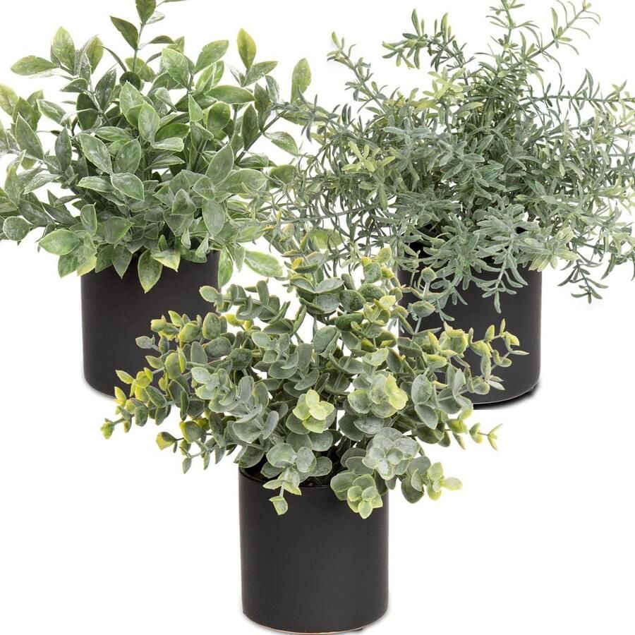 Set van 3 mini kunstplanten in keramische pot eucalyptus en rozemarijn decoratie voor woonkamer kamer badkamer bureau keuken tuin