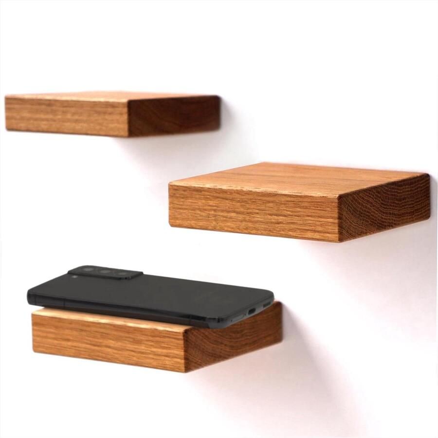 Set van 3 mini-wandplanken Natuurlijke decoratie Handgemaakt Eikenhout