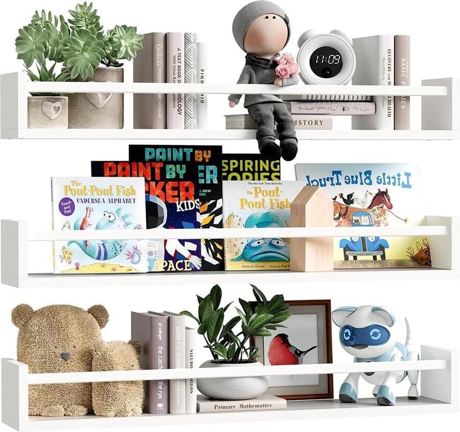 Set van 3 multifunctionele wandplanken ruimtebesparend 3 stuks wit hout 60 cm