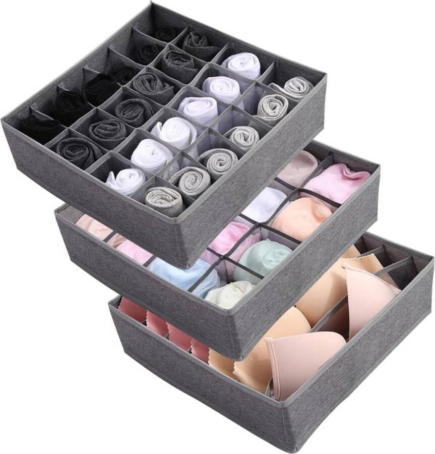 Set van 3 Opbergdozen 24 Cell Lade Organizer Opvouwbare Dozen Ladeverdeler voor Thuis Slaapzaal Garderobe opslag van ondergoed sokken stropdassen riemen