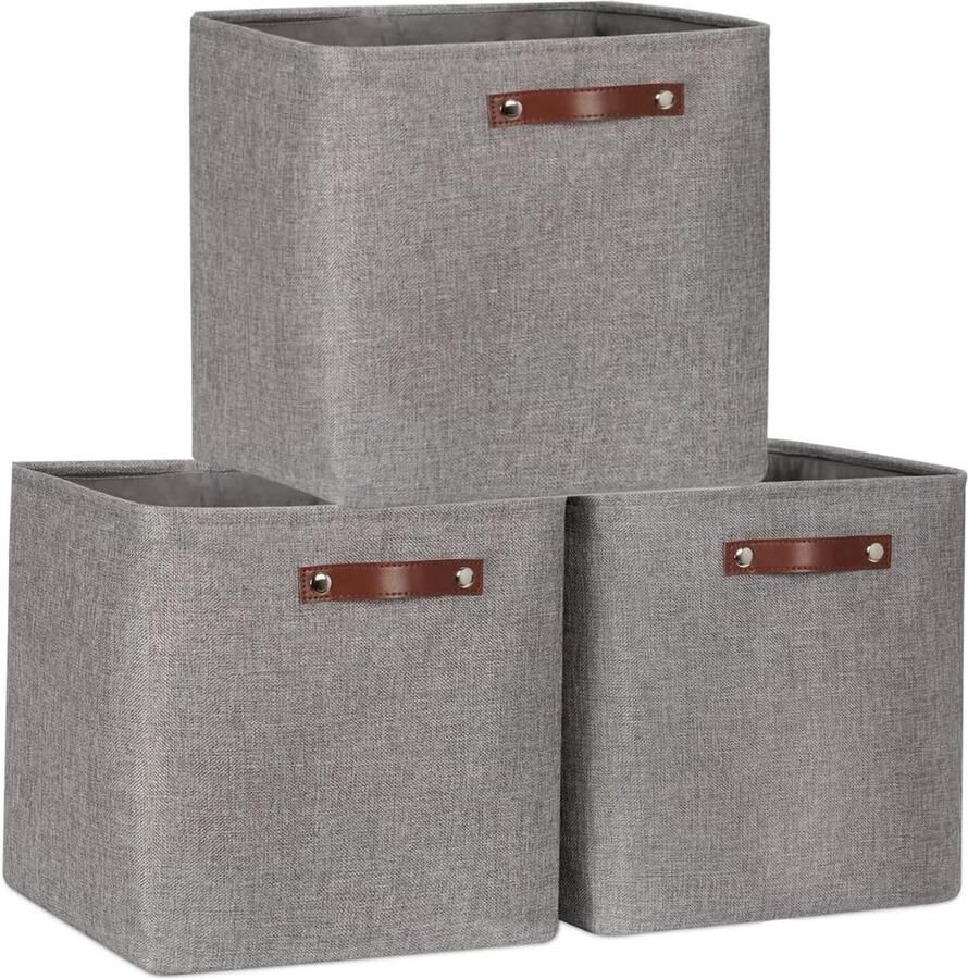 Set van 3 opbergdozen handige organisatie 3 stuks grijs stof 30 x 30 x 30 cm