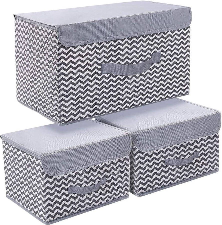 Set van 3 opbergdozen met deksel en handvat opvouwbare opbergdoos voor kledingkast kleding boeken cosmetica speelgoed (rimpelgrijs)