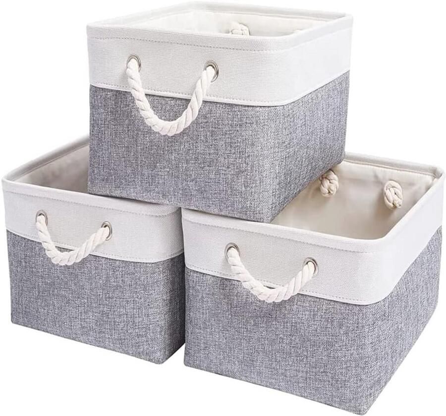 Set van 3 Opbergdozen Multifunctionele Canvas Manden met Handgrepen voor Kasten en Badkamer