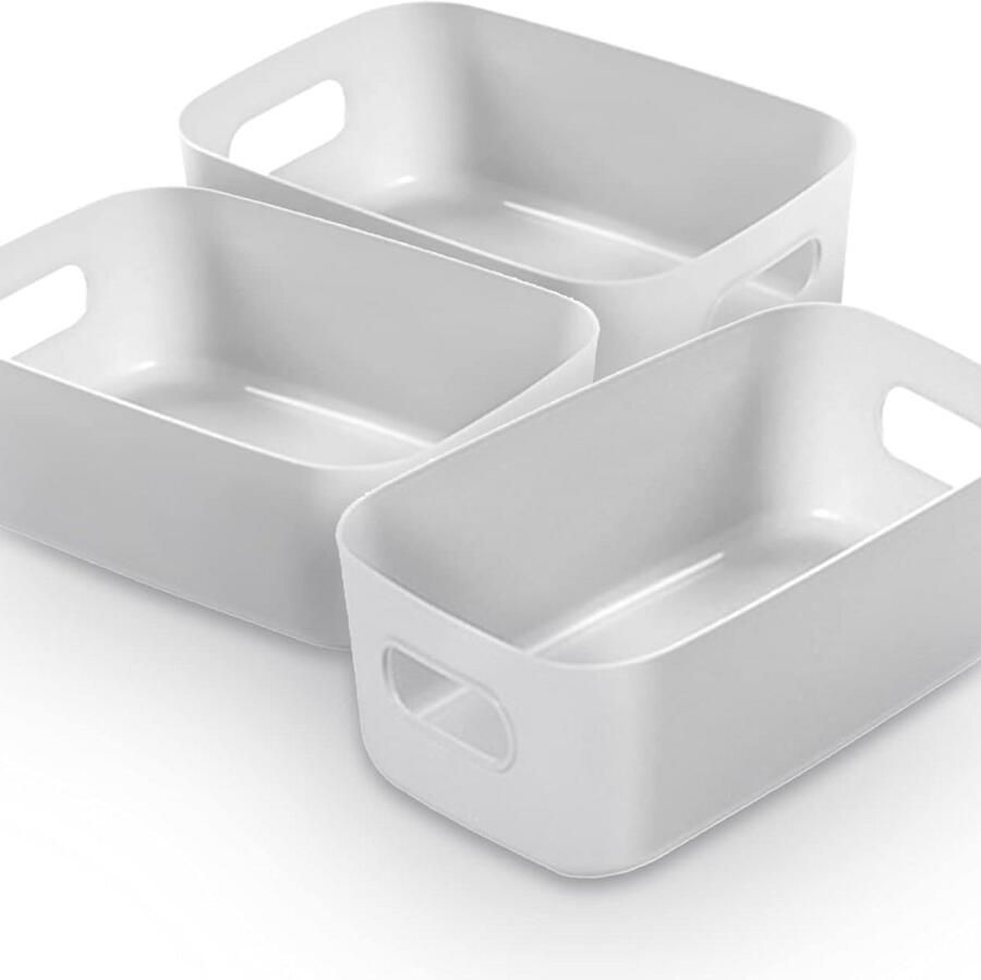 Set van 3 opbergdozen organizerbox met handgrepen kleine plastic doos wit gemaakt van plastic voor huishouden en hobby praktische opbergmand opbergdoos voor de badkamer 20 x 14 x 7 5 cm