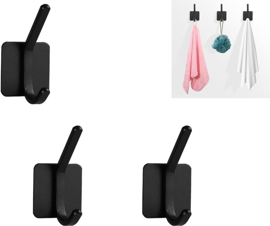 Set van 3- roestvrijstalen klevende haken- handdoekhaken voor badkamer Hoge en lage haken zonder ponsen Zelfklevend Klevend kledingrek achter de deur zwart Handdoekhaak Ophanghaken