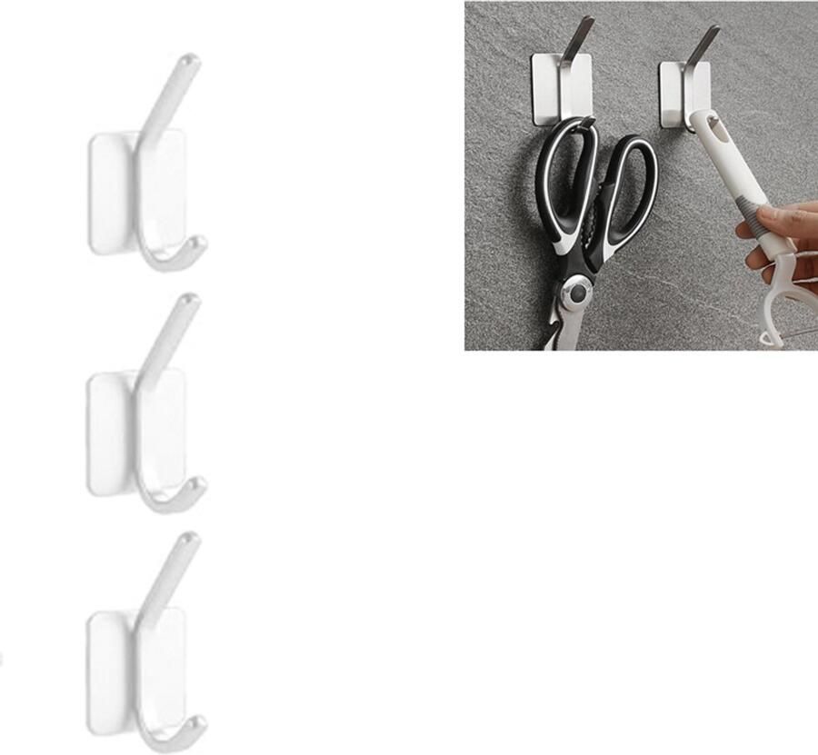 Set van 3- roestvrijstalen klevende haken- handdoekhaken voor badkamer Hoge en lage haken zonder ponsen Zelfklevend Klevend kledingrek achter de deur zilver- Handdoekhaak Ophanghaken