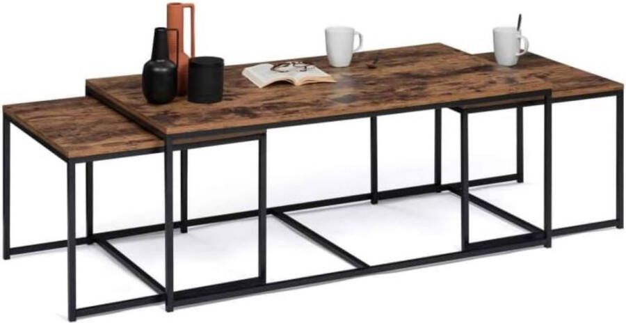 Set van 3 salontafels Dayton 113 cm dik dienblad met antiek effect industrieel design