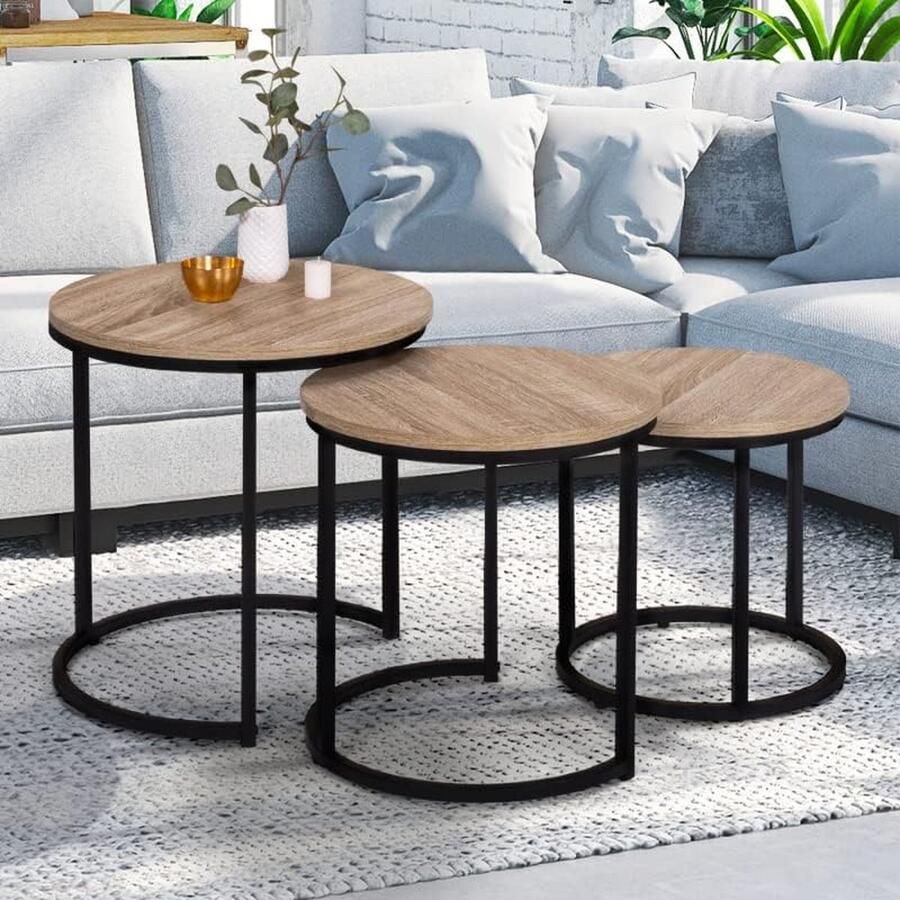 Set van 3 salontafels uittrekbaar Detroit rond 35 40 45 industrieel design