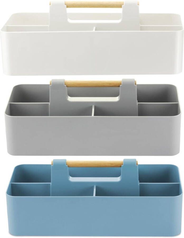 Set van 3 stapelbare organizer-caddy met handvat grote draagtas opbergmanden met 5 vakken voor badkamer kinderkamer knutselen naaigerei 3 kleuren