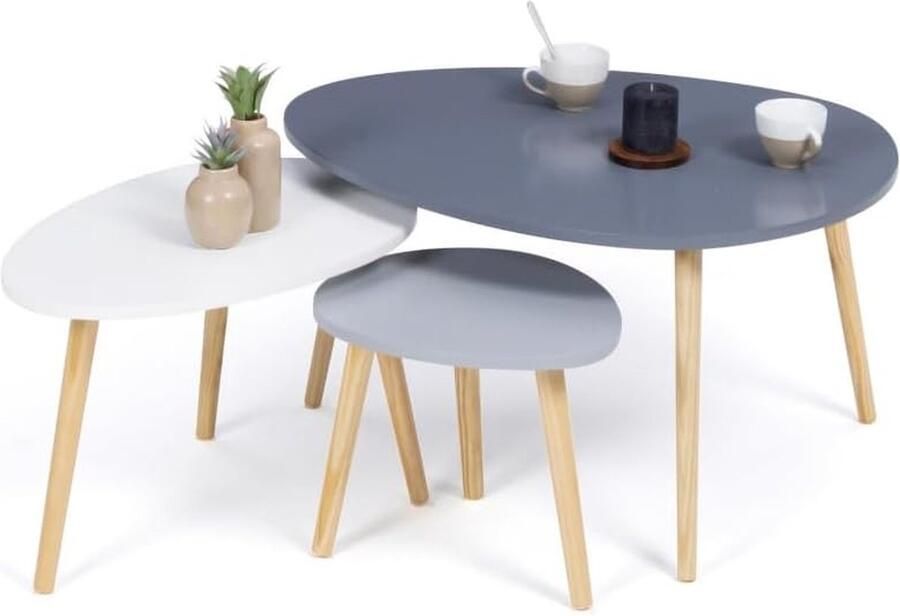 Set van 3 uittrekbare salontafels Gaia gelakt grijs wit Scandinavisch