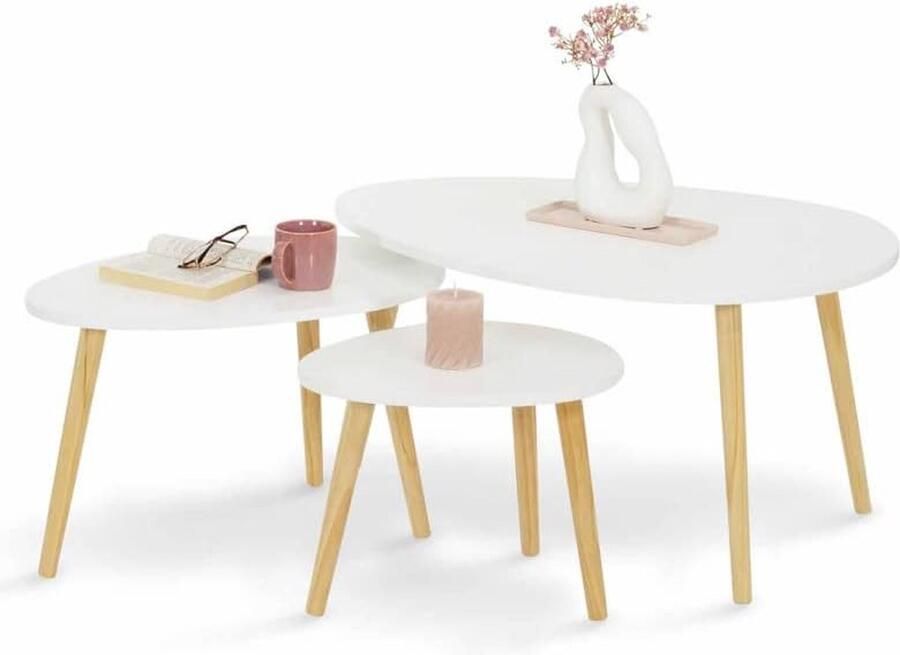 Set van 3 uittrekbare salontafels Gaia gelakt Scandinavisch wit