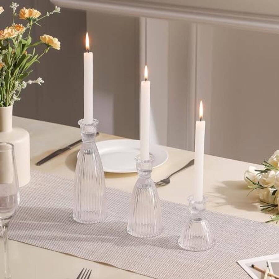 Set van 3 Verticale Streep Kandelaar Houders Glazen Kaarsenhouders voor Tafel Decoratie