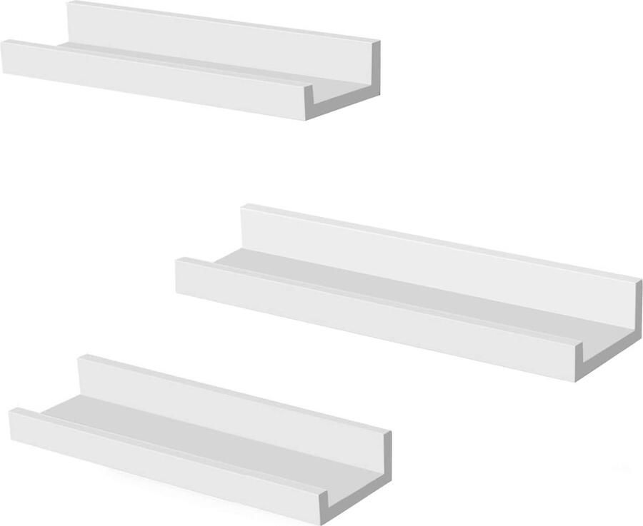 Set van 3 Vrijhangende Boekenplanken Moderne Zwevende Planken in Hoogglans Wit (38 x 10 cm)
