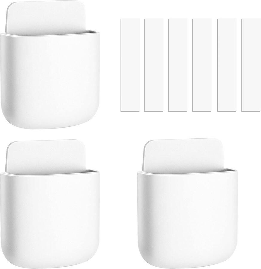 ZVD Set van 3 Wandopbergrek Geen stoten Geschikt voor het opbergen van de afstandsbediening van de tv airco Oplaadstandaard voor mobiele telefoon naast het bed Opbergdoos voor aan de muur Wit