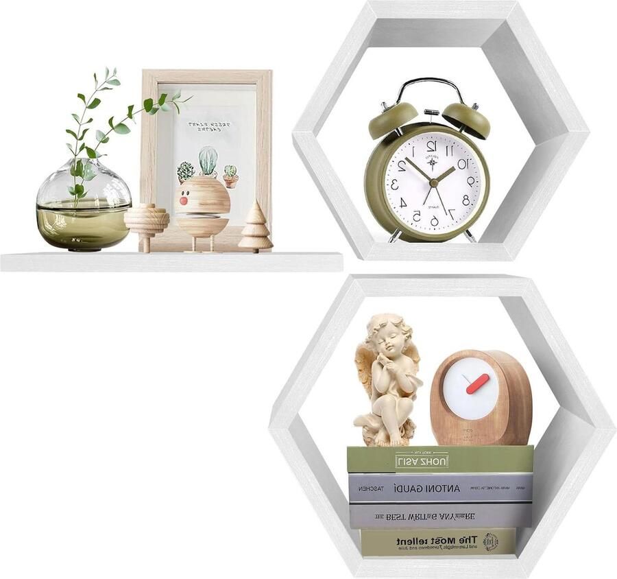 Set van 3 Wandplanken decoratieve houten planken ideaal voor planten en boeken grenen