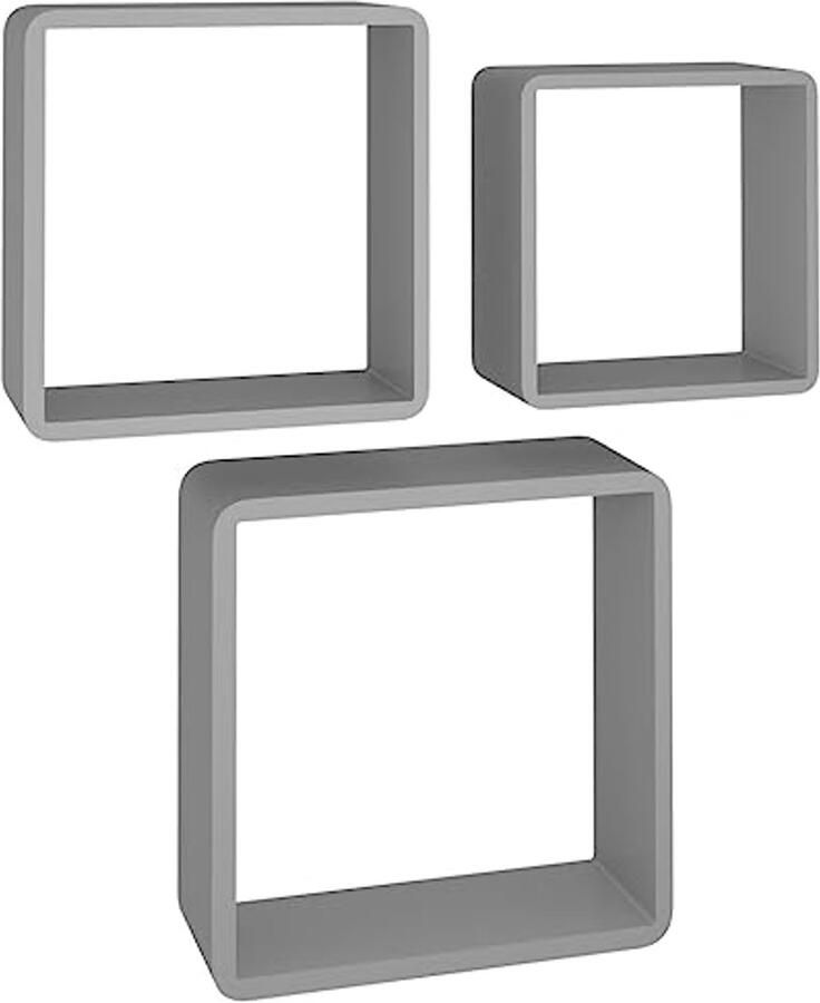 Set van 3 Wandplanken in Cube Vorm MDF Grijs