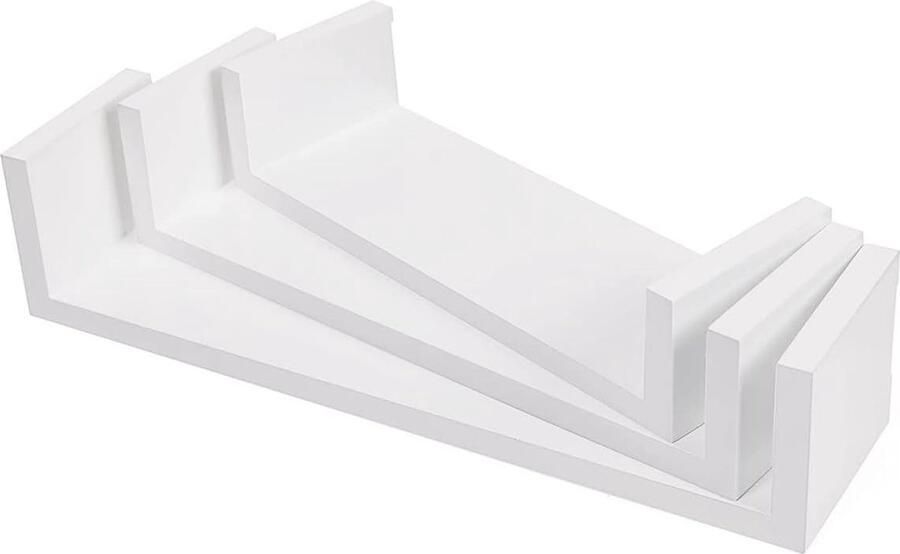 Set van 3 Wandplanken opbergplanken modern zwevend MDF hoogglans afwerking verborgen bevestiging wit