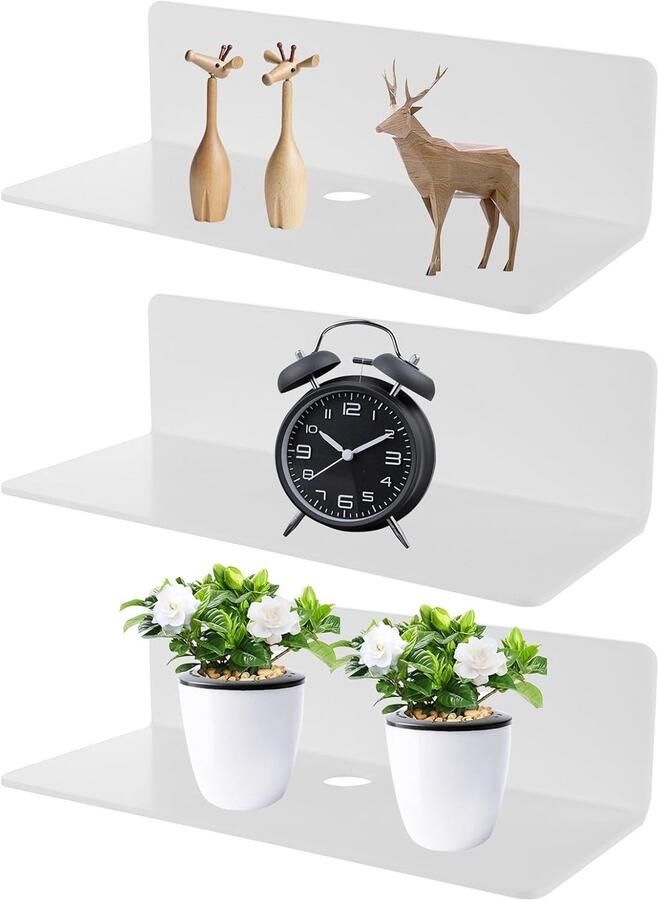 Set van 3 wandplanken wit zonder boren wandplank wit acryl wandplank klein wit zelfklevende wandplank acryl 23 cm breed zwevende plank wandplank voor muren badkamer en keuken