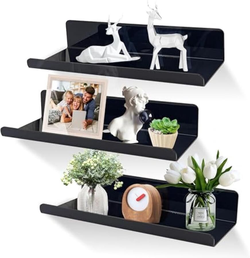 Set van 3 wandplanken zonder boren wandrek zwevende plank 30 cm zonder boren van acryl badkamerrek om te plakken wandplank fotolijst boekenplank kleefrek badkamerrek zelfklevend