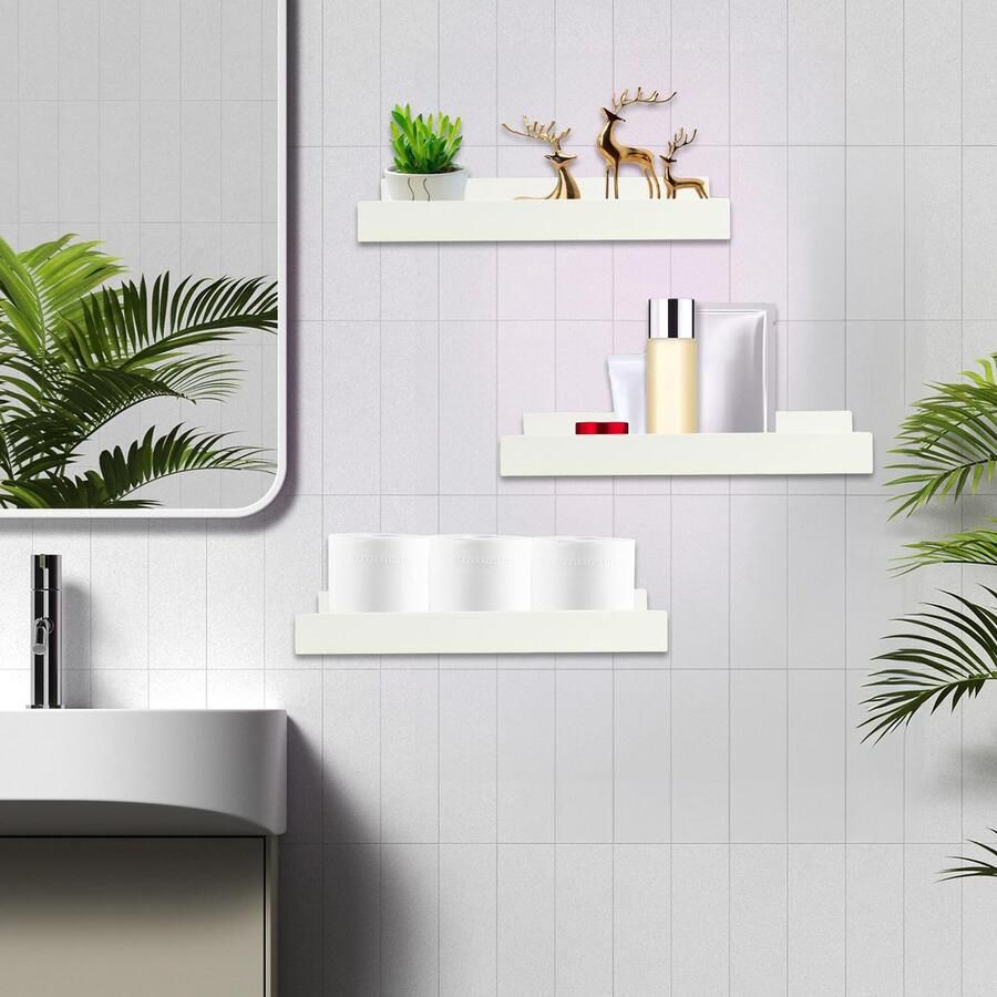 Set van 3 wandplanken zonder boren zwevende plank wit doucheplank planken voor de badkamer klein rek voor woonkamer badkamer met 3 wandstickers 27 x 8 x 5 cm