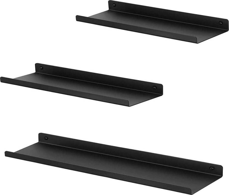 Set van 3 wandplanken zwart metaal lengte 42 40 40 cm wandplank vrij zwevende moderne zwevende plank voor decoraties planken voor muren verschillende indelingen