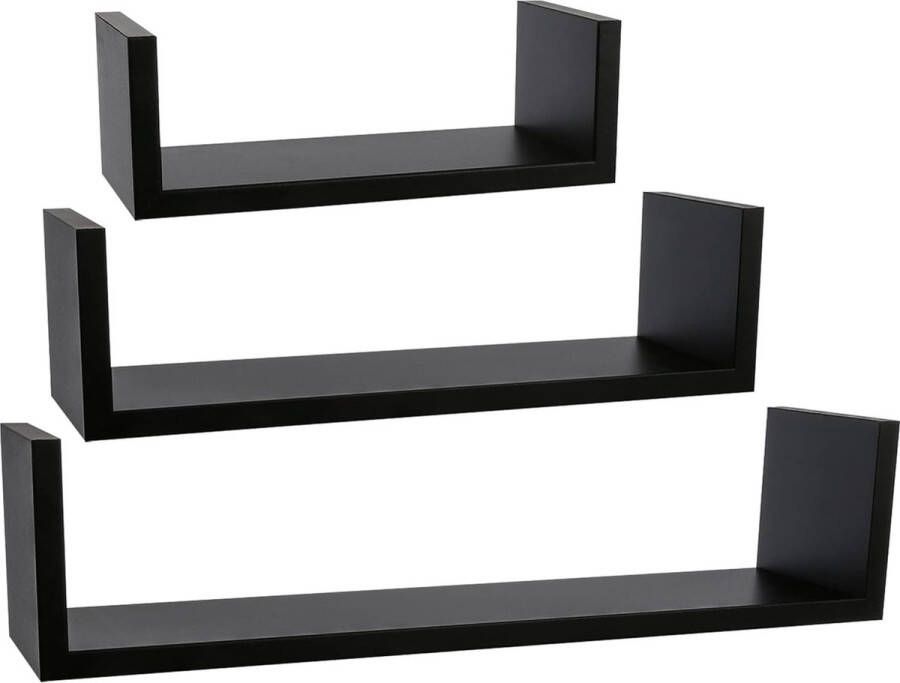 Set van 3 wandplanken zwevend MDF-opbergrek decoratieve creatieve planken met verborgen bevestiging ideaal voor woonkamer keuken slaapkamer hal (zwart)