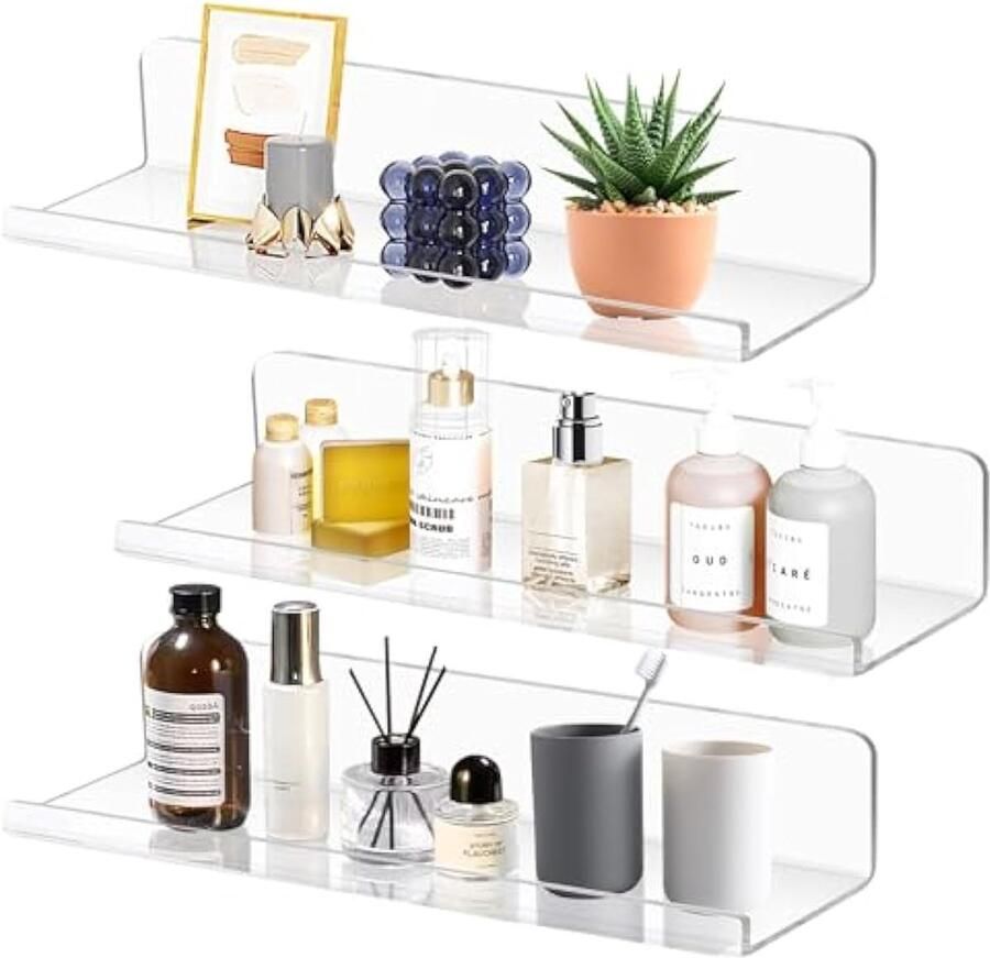 Set van 3 wandplanken zwevend rek zonder boren breedte 30 cm acryl transparant voor badkamer woonkamer en slaapkamer zwevend zonder boren industriële decoratie