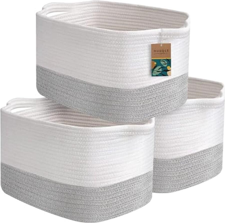 Set van 3 Wasbare Geweven Opbergmanden met Handgrepen Decoratieve Katoenen Manden voor Kinderspeelgoed Woonkamer en Kasten