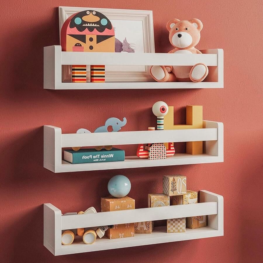 Set van 3 witte kinderkamer muurplanken houten planken voor slaapkamer badkamer keuken boekenplank voor kinderen Boekenkast kind