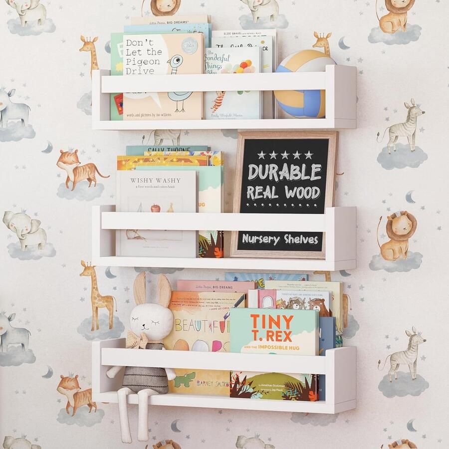 Set van 3 Witte Kinderplanken voor aan de Muur Wandplanken voor Boekenkamer Slaapkamer en Badkamer