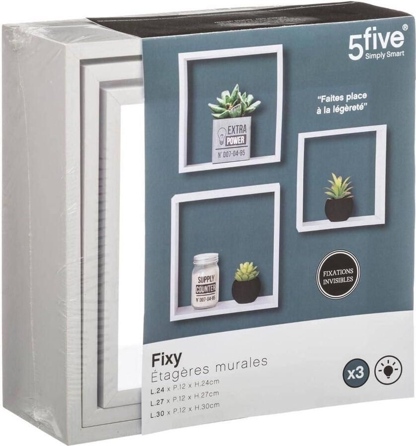 Set van 3 witte wandplanken 24x12x24cm 27x12x27cm 30x12x30cm