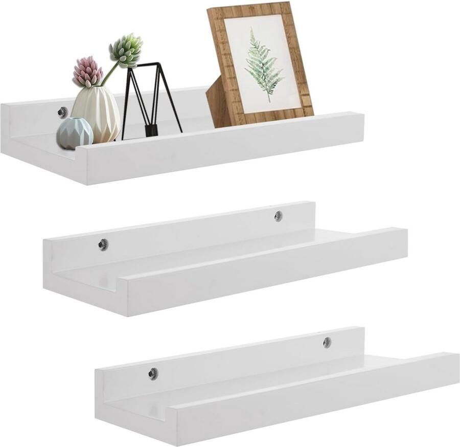 Set van 3 Witte Wandplanken Moderne Zwevende Planken voor Badkamer Woonkamer Keuken en Slaapkamer 30 cm