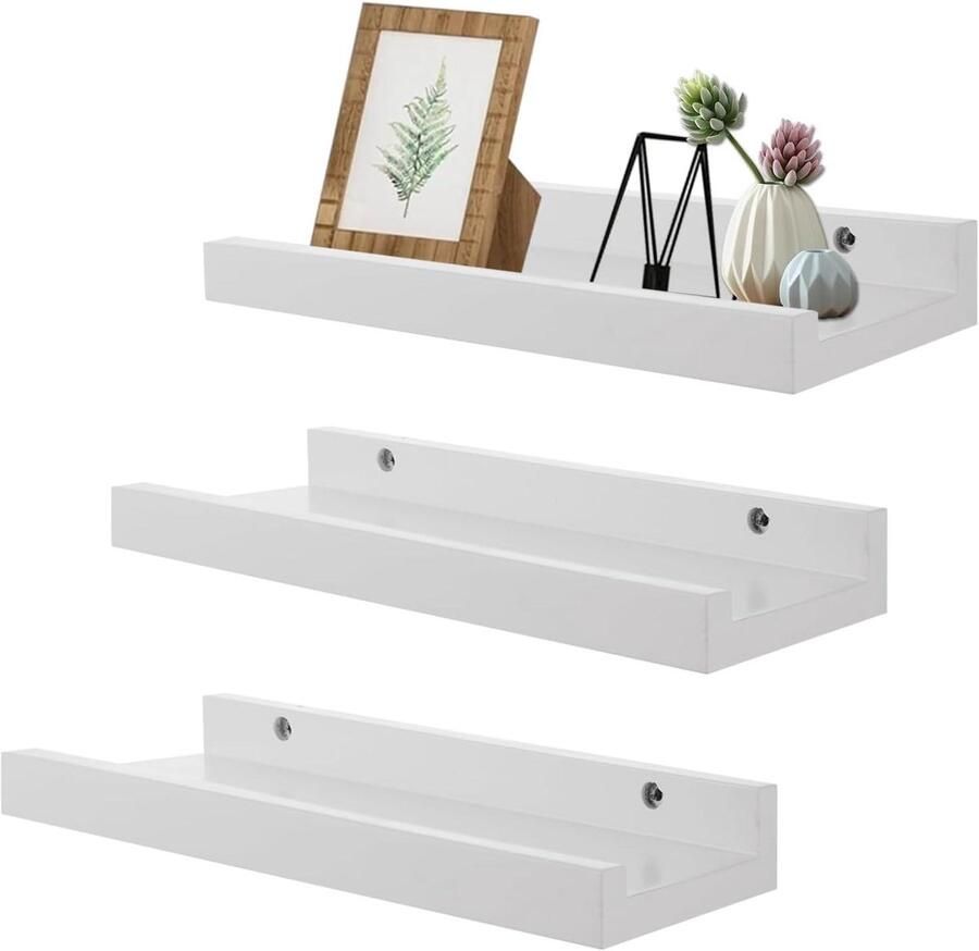 Allecto plus Zwevende wandplanken set van 3 Wit 30 cm Moderne wanddecoratie voor badkamer woonkamer en keuken