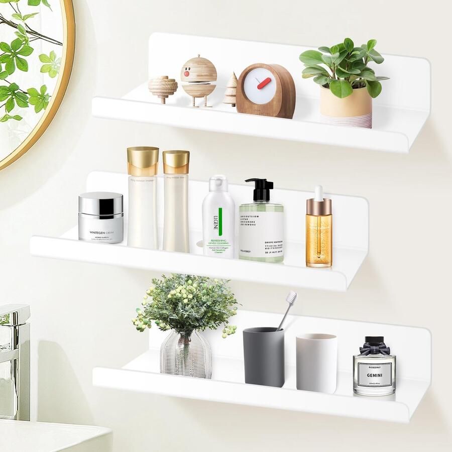 Set van 3 Zelfklevende Zwevende Wandplanken voor Stijlvolle En Efficiënte Opslagoplossingen