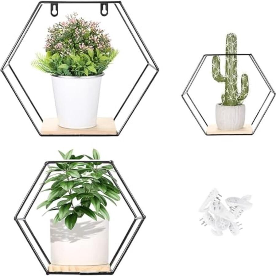 Set van 3 zeshoekige wandplanken voor opberging en decoratie