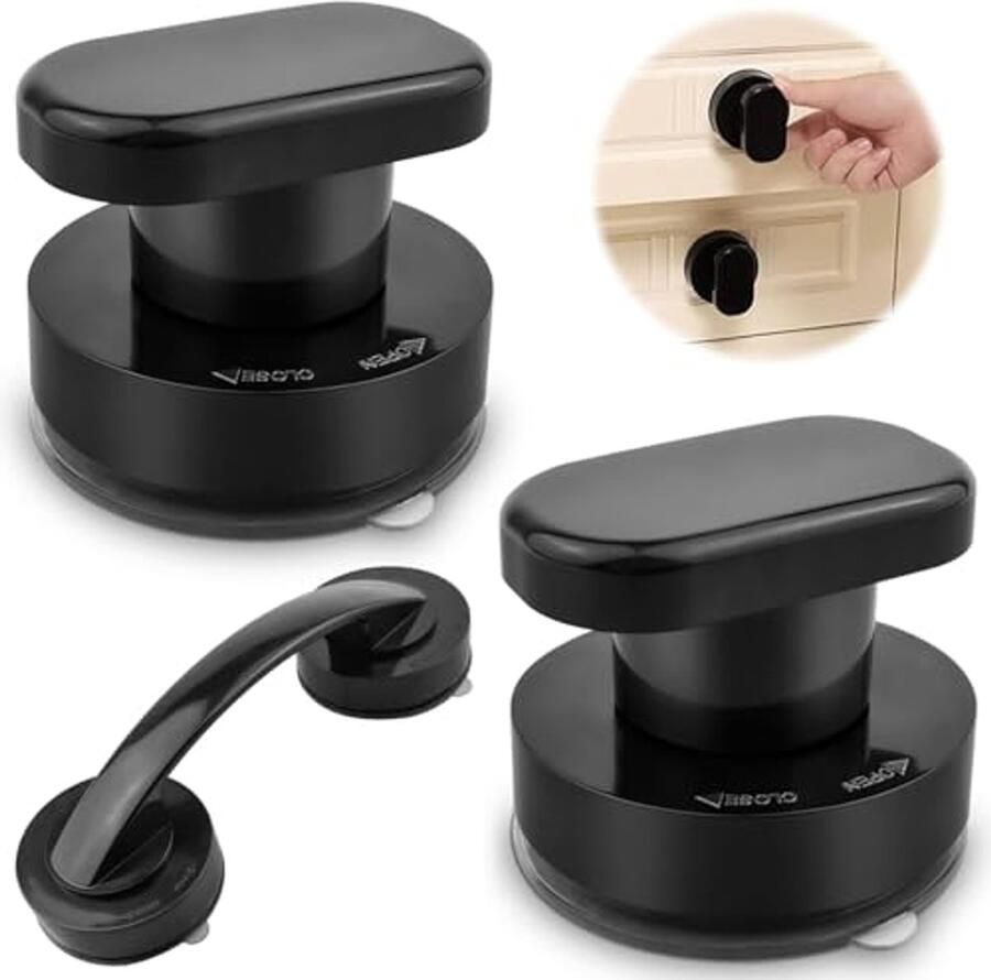 Set van 3 zwarte zuignapgrepen voor glazen deuren meubels en apparaten