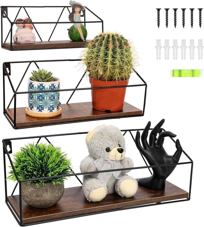 Set van 3 Zwevende Houten Wandplanken 27-39cm Rustieke Muurplanken voor Thuis Badkamer Woonkamer Slaapkamer Keuken of Kantoor Boerderij Decor