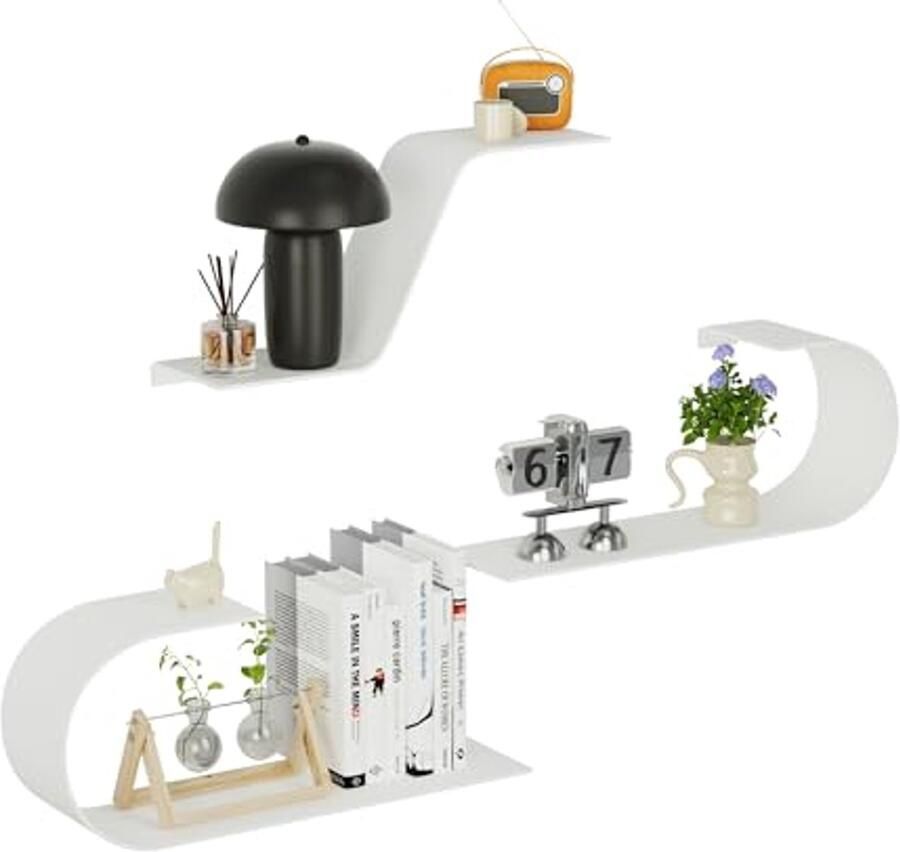 Set van 3 Zwevende Planken in Wit Moderne Wandplanken voor Slaapkamer Badkamer en Woonkamer