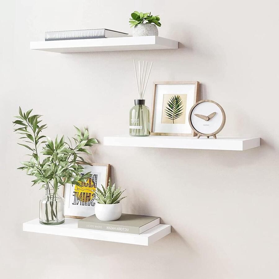 Set van 3 Zwevende Planken Wandmontage Witte Afwerking Hout