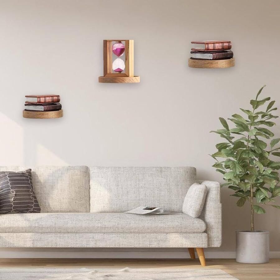 Set van 3 zwevende wandplanken decoratief rek Ø 15 cm hout