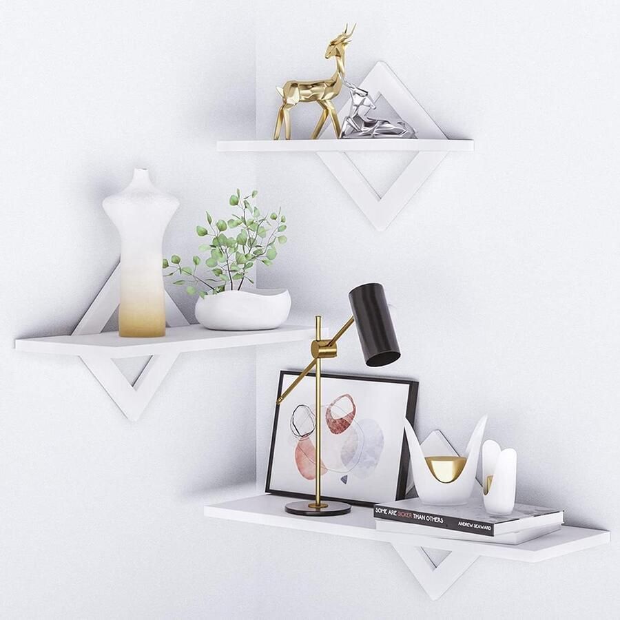 Set van 3 zwevende wandplanken moderne woondecoratie 3 stuks wit