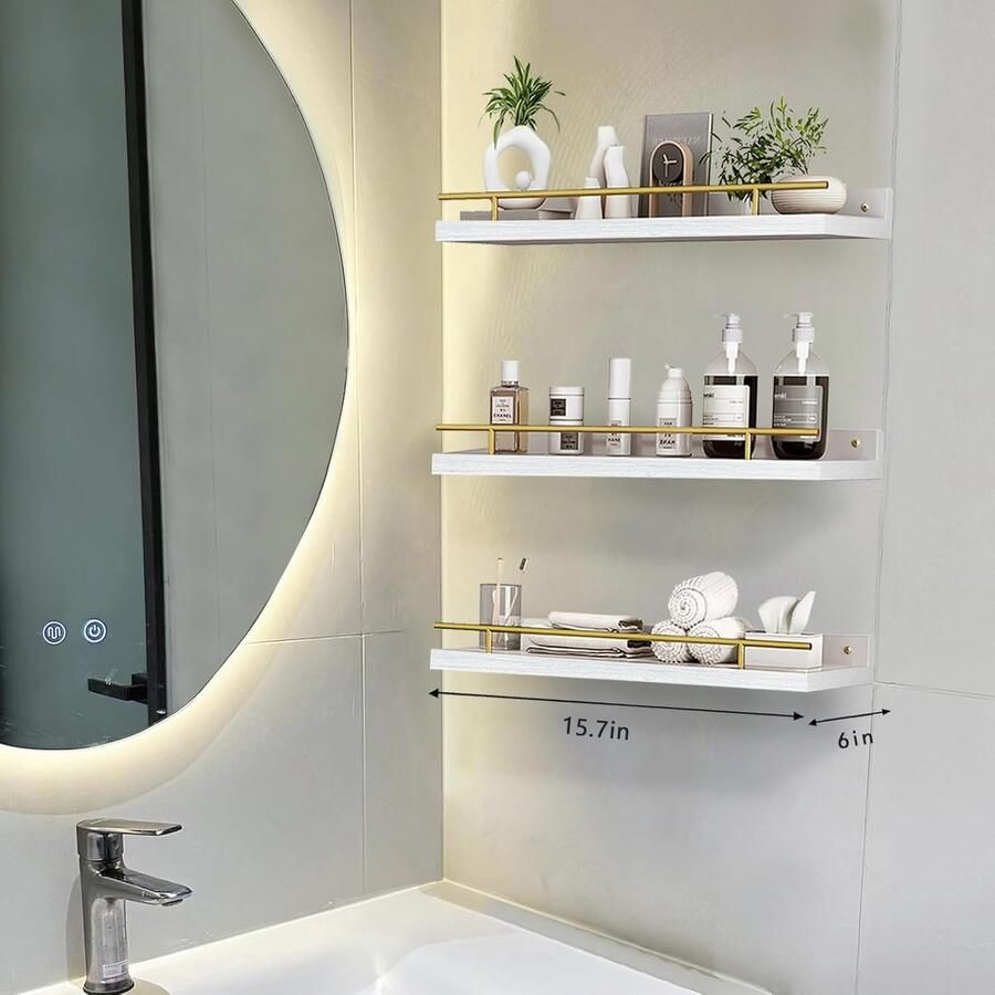 Set van 3 zwevende wandplanken van paulowniahout decoratieve houten wandrekken voor slaapkamer badkamer woonkamer keuken kantoor en wasruimte