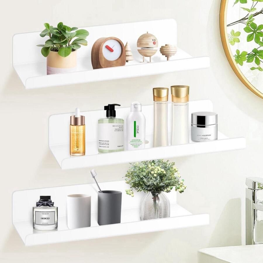 Set van 3 Zelfklevende Zwevende Wandplanken voor Stijlvolle En Efficiënte Opslagoplossingen - Foto 2