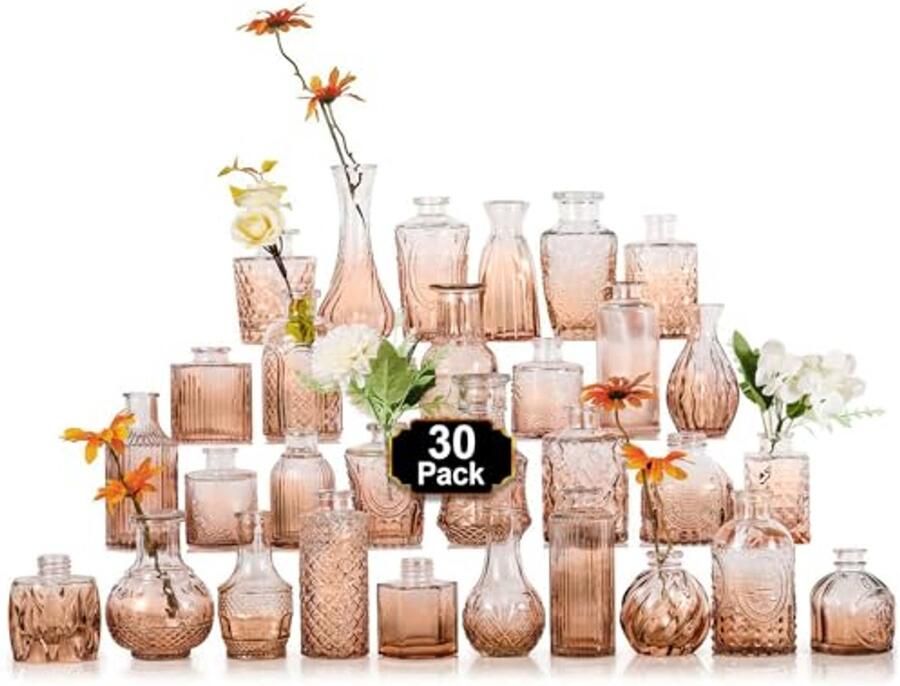 Set van 30 Glazen Bud Vazen voor Bloemen Mini Vintage Vazen voor Tafel Decoratie en Bruiloften