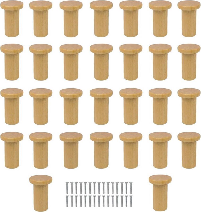 Set van 30 ronde meubelhandgrepen houten meubelknoppen ronde kastknoppen hout voor laden kledingkastaccessoires