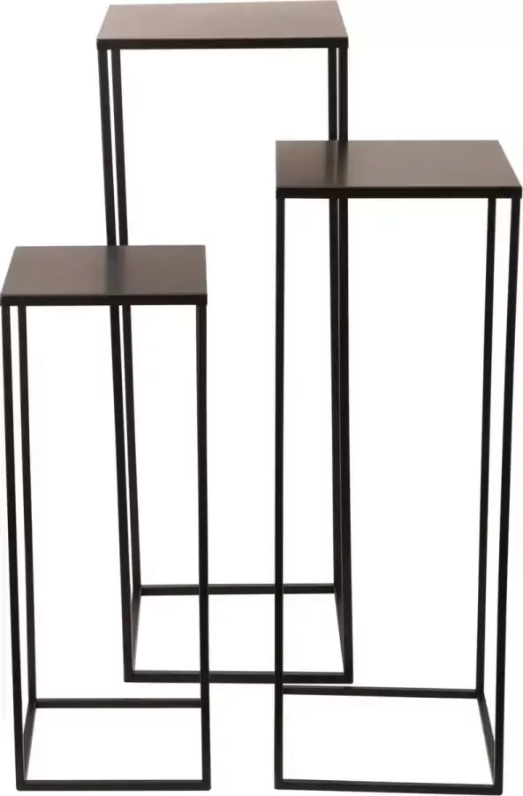 Set van 3x bijzettafels vierkant metaal zwart 50 60 70 cm Home Deco meubels en tafels - Foto 1