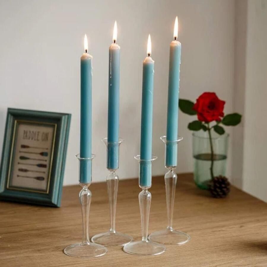 Set van 4 (1 set) glazen kandelaars in minimalistische stijl voor woonkamer eettafel bruiloft tafeldecoratie kandelaar (klein)