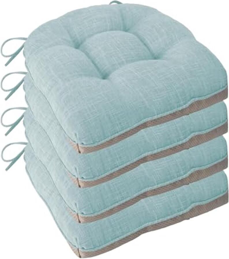 Set van 4 Antislip Stoelkussens voor Eetkamerstoelen Comfortabele Zachte Kussens met Touwtjes Lichtblauw 45 x 45 x 7 6 cm